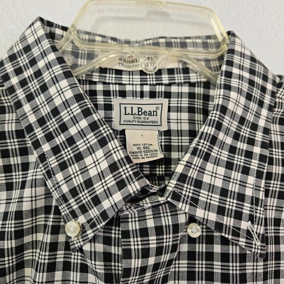 L.L BEAN BLACK & WHITE GINGHAM MEN'S LONG SLEEVE BUTTON DOWN CASUAL SHIRT SZ XL - Picture 3 of 7